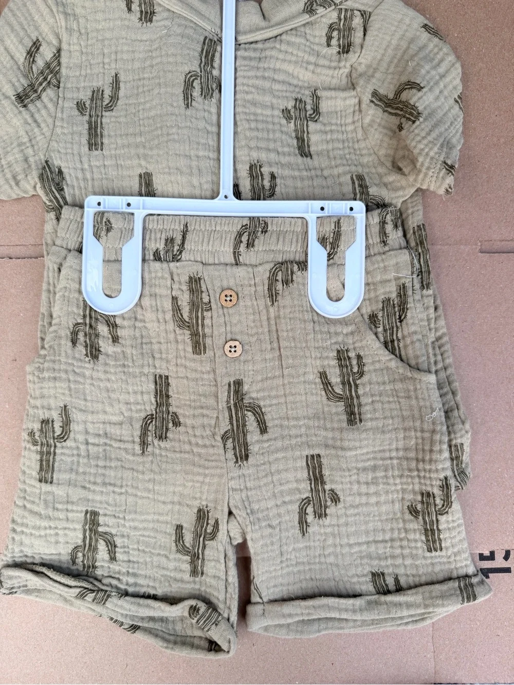 Rabbit & Bear Organic Kids Sage Cactus Button-Down Short Set with Sunglasses